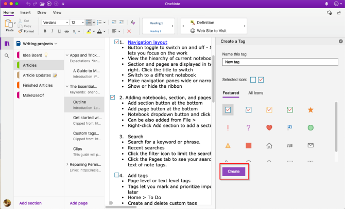 get the bar with tabs on onenote for mac